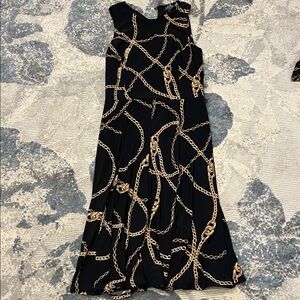 Ralph Lauren Black Midi Dress with Gold Chain Pattern